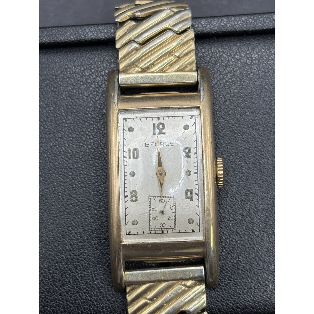 Antique Benrus 45x20MM Working As-Is Base Metal Stretch G.F. Bracelet H24